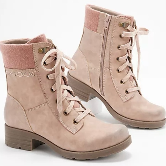 Earth Origins Shoes - Earth Origins Pink/Tan Lace-Up Ankle Boots - Size 9.5